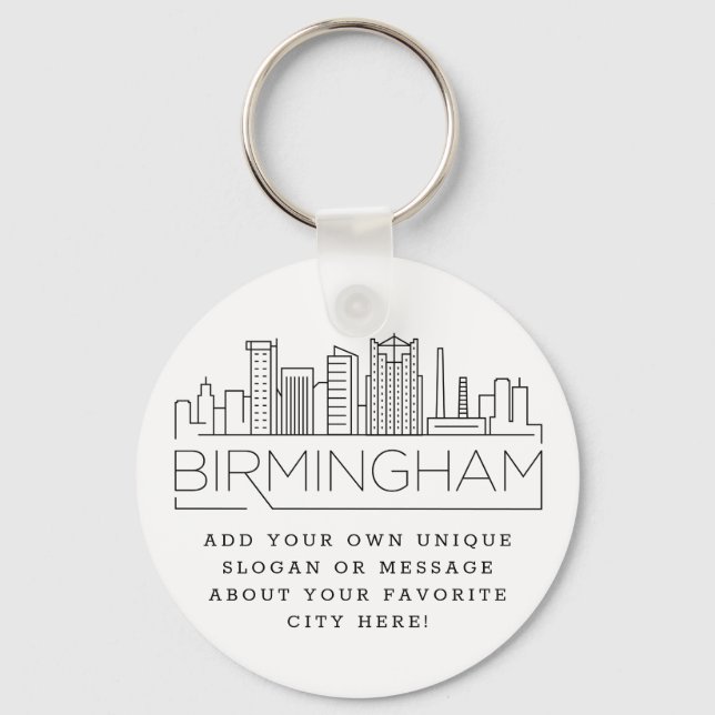 Birmingham Stylized Skyline | Anpassningsbar Sloga Nyckelring (Framsida)