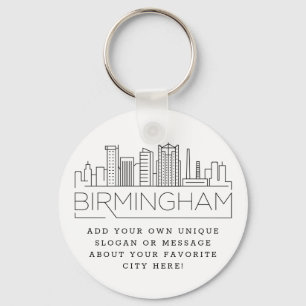 Birmingham Stylized Skyline Anpassningsbar Slogan Nyckelring