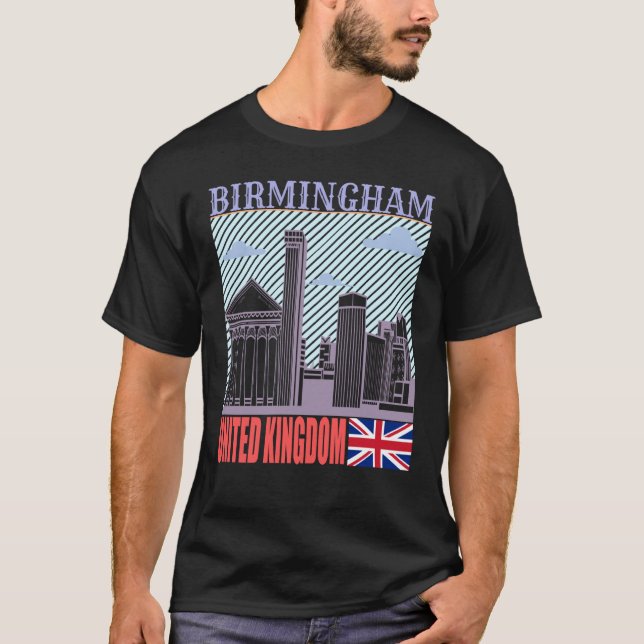 Birmingham UK Skyline Country City Skyline Landmar T Shirt (Framsida)