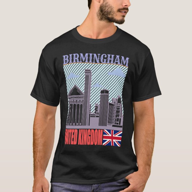 Birmingham UK Skyline Country City Skyline Landmar T Shirt (Framsida)