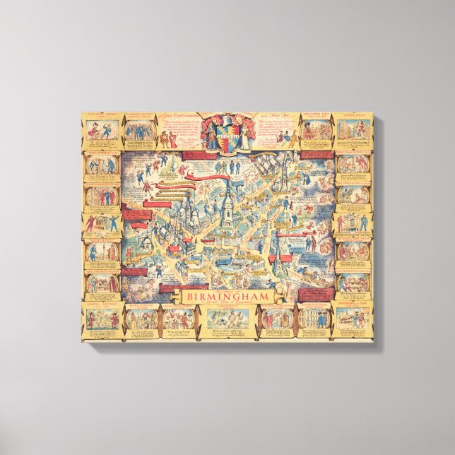 Birminghams hjärta, England Karta Canvastryck (Framsida)