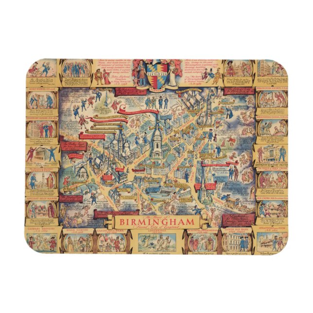 Birminghams hjärta, England Karta Magnet (Horisontell)
