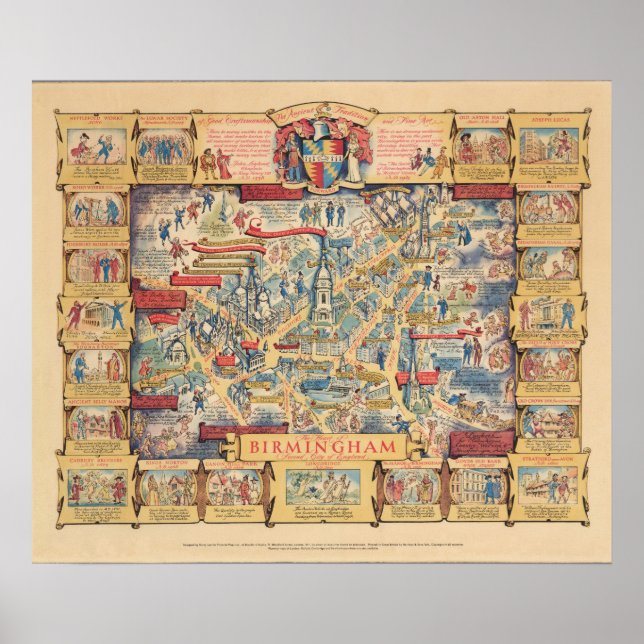 Birminghams hjärta, England Karta Poster (Framsidan)