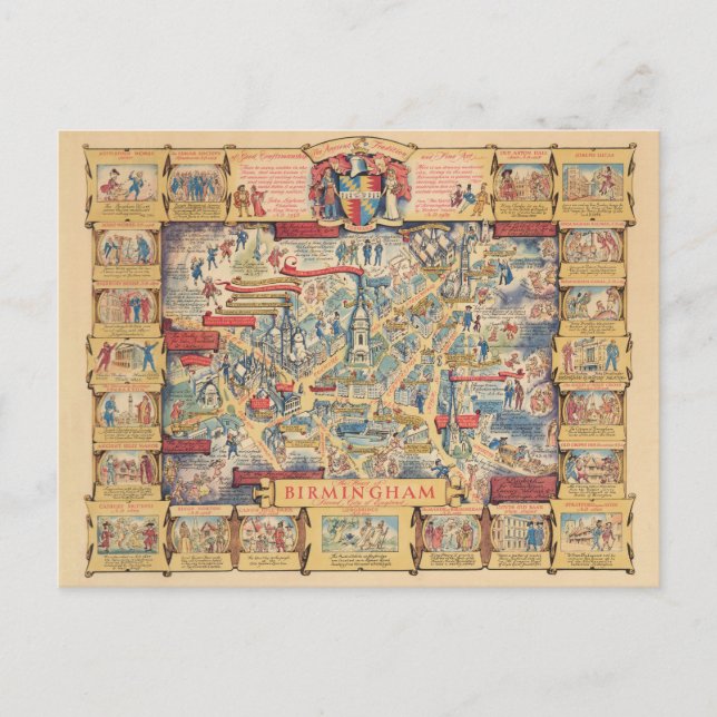 Birminghams hjärta, England Karta Vykort (Framsida)