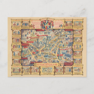 Birminghams hjärta, England Karta Vykort