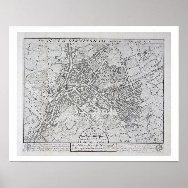 Birminghams plan, 1731, publicerad 1789 (engravin) poster (Framsidan)