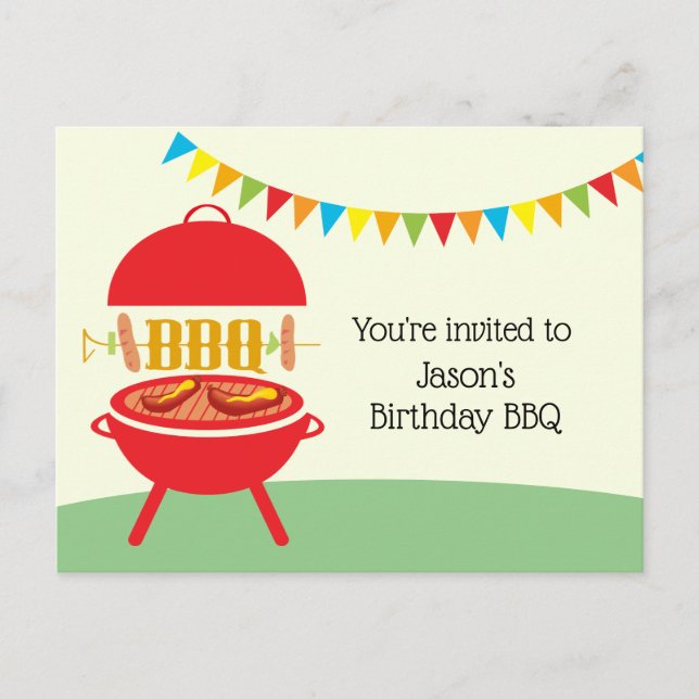 birt BBQ, barbecue, bbq grill, Invitation Postcard Inbjudan Vykort (Framsida)