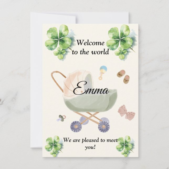 Birth announcement baby clover inbjudningar (Framsida)