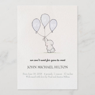 Birth Announcement Boy Elephant Balloons Meddelande