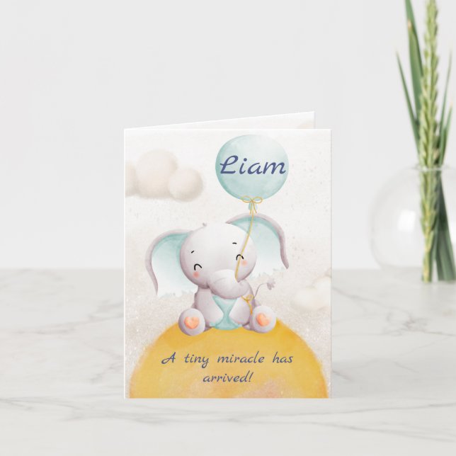 Birth announcement card boy - Charming Elephant  Meddelande (Framsida)