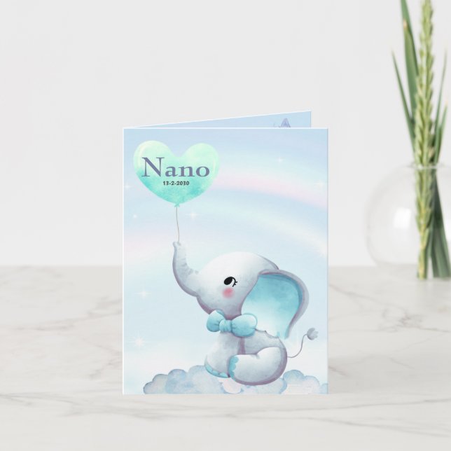 Birth announcement card boy - Elephant on cloud Meddelande (Framsida)