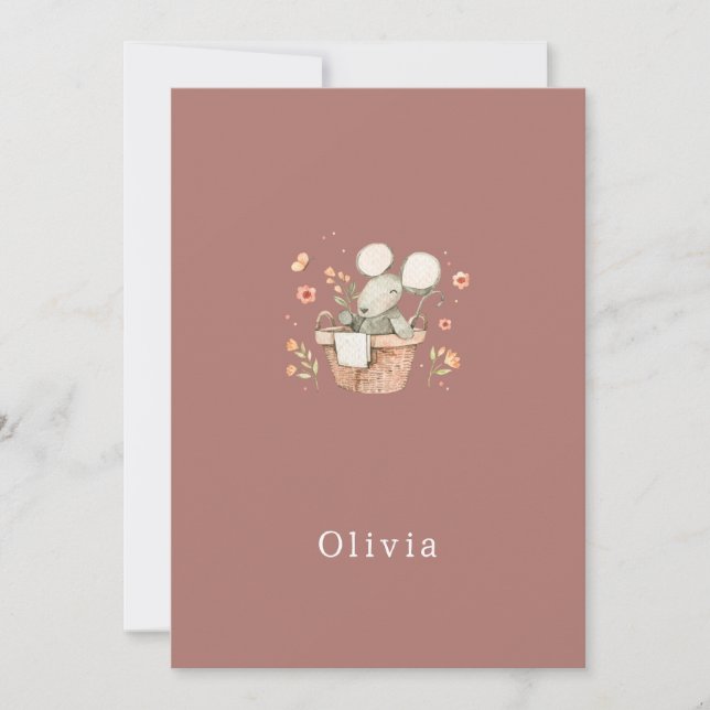 Birth Announcement Card Cute Little Mouse Anteckningskort (Framsida)