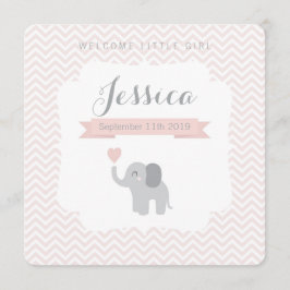 Birth Announcement Girl Elephant Chevron Cute Meddelande
