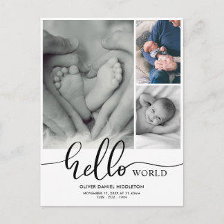Birth Announcement Hej World Photo Collage Meddelande Vykort