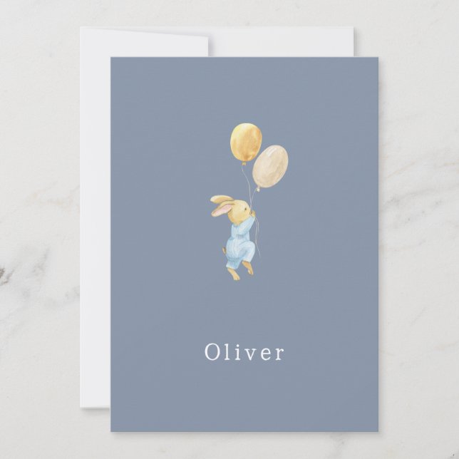 Birth Announcement Little Rabbit With Balloons Anteckningskort (Framsida)