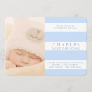 BIRTH ANNOUNCEMENT PHOTOCARD CUTE BLUE RAND MEDDELANDE