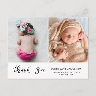 Birth Announcement Thank You Modern Script Photo Meddelande Vykort