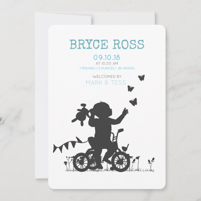 BIRTH ANNOUNCEMENTS Boy with bike Meddelande (Framsida)