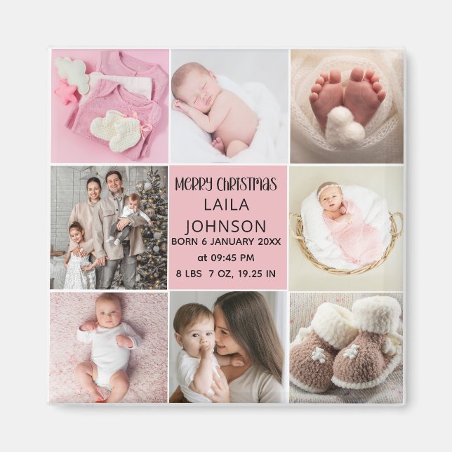  Birth Announcment Personalize 8 Photo christmas Magnet (Framsidan)
