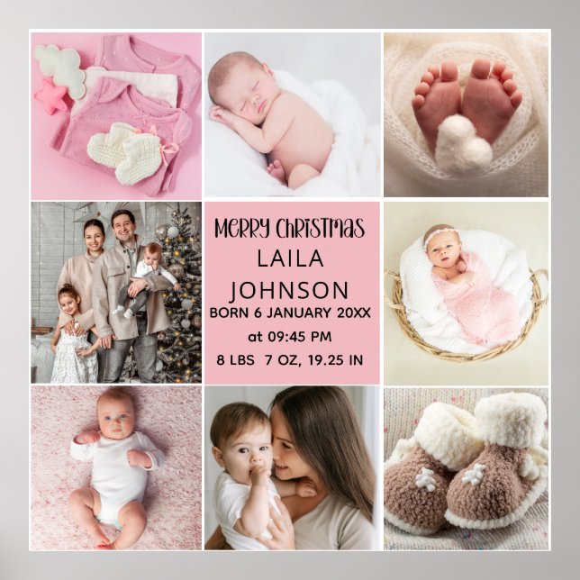 Birth Announcment Personalize 8 Photo christmas Poster (Framsidan)