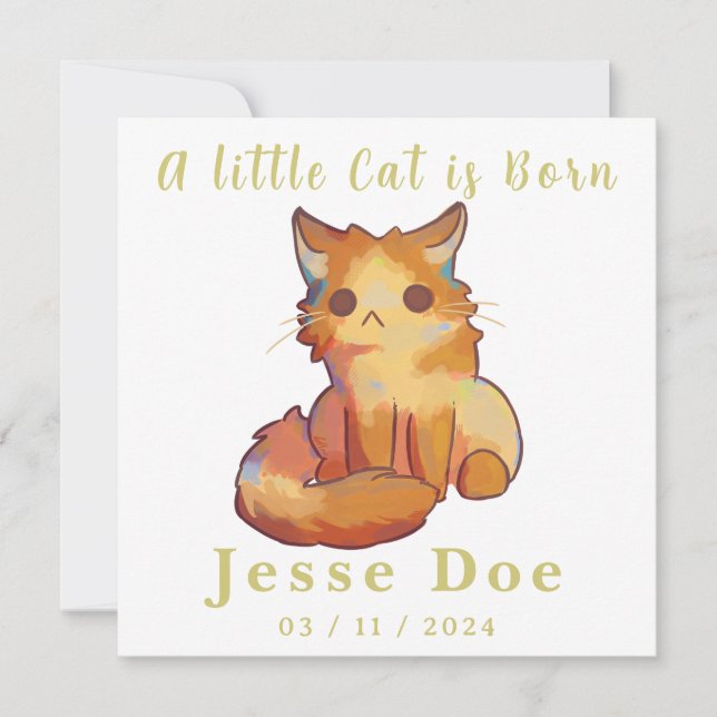 Birth Boy and Girl card, little cat (Framsida)