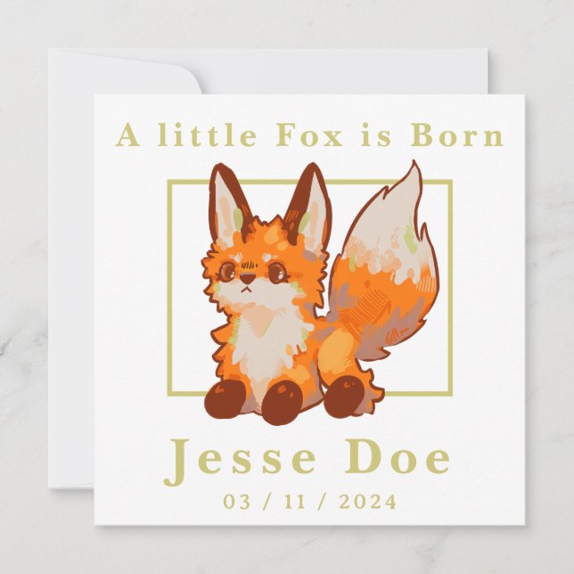 Birth Boy and Girl card, little Fox (Framsida)