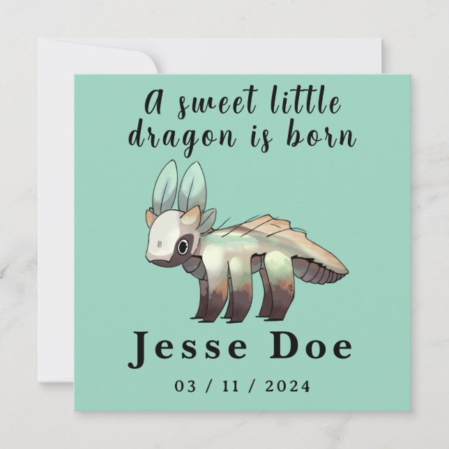 Birth Boy Card Cute Dragon  (Framsida)
