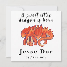 Birth Boy Card Cute Dragon pixel art