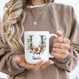 Birth Flower Coffee Mug, Custom Floral Initial Mug Kaffemugg