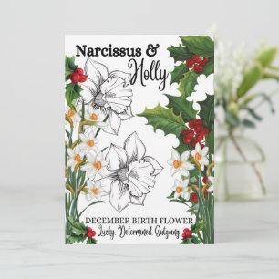 Birth Flower, December, Narcissus, Holly, Birthday Julkort