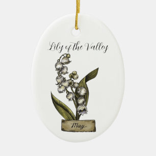 Birth Flower MAY Birthday Lily Valley Julgransprydnad Keramik