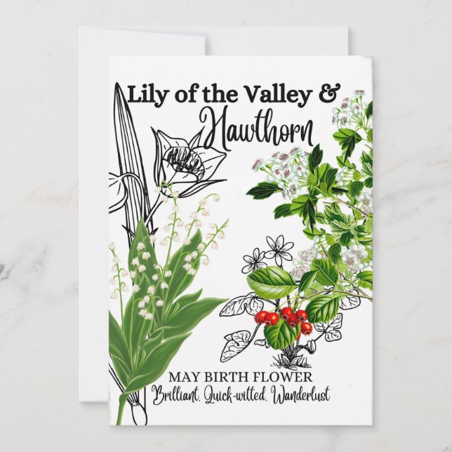 Birth Flower, May, Lily of the Valley, Hawthorn Julkort (Framsida)