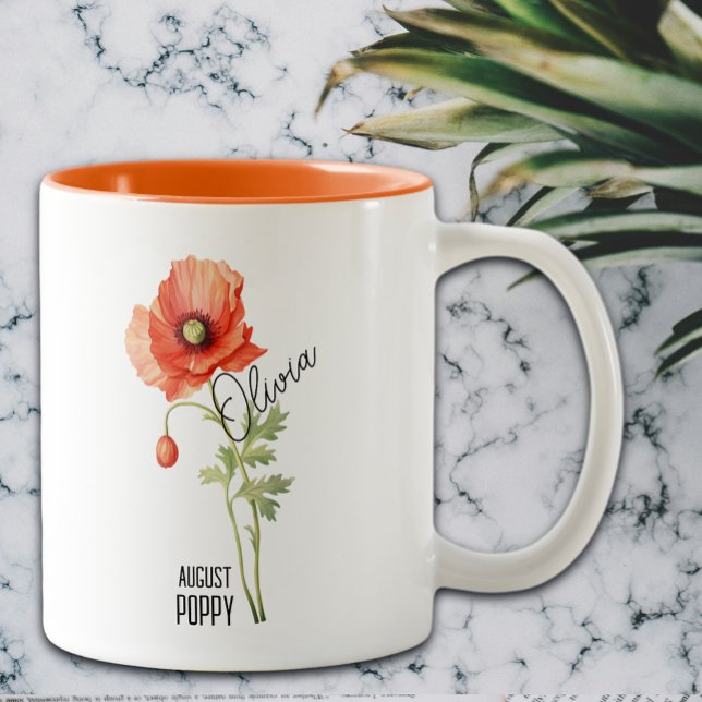 Birth Flower Month August Poppy Name  Två-Tonad Mugg (Skapare uppladdad)