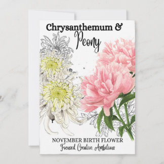 Birth Flower, November, Chrysanthemum, Peony Julkort