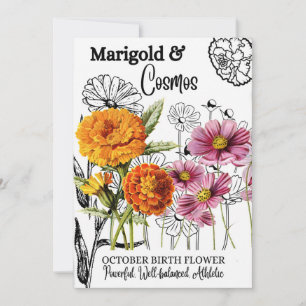 Birth Flower, oktober, Marigold, Cosmos, Birthday Julkort