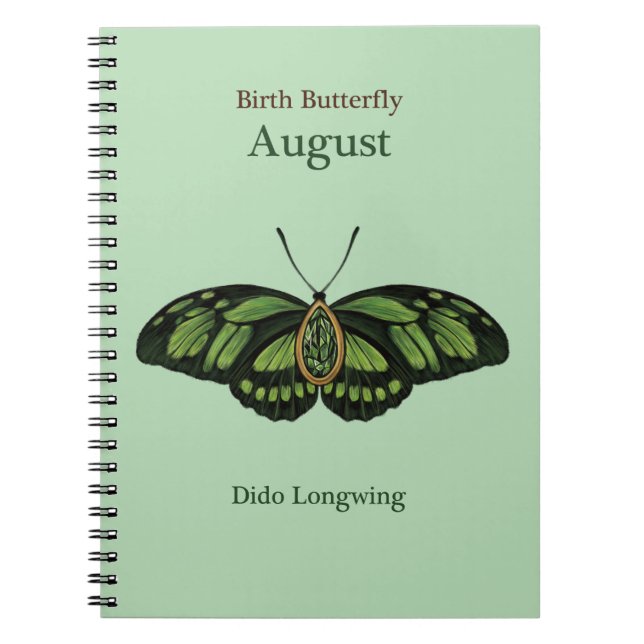 Birth Gemstone Butterfly (augusti) - Dido Longwing Anteckningsbok (Framsidan)