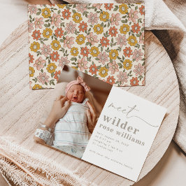Birth-meddelande | Blommigt Fotofödelse Inbjudningar
