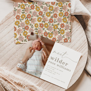 Birth-meddelande Blommigt Fotofödelse Inbjudningar