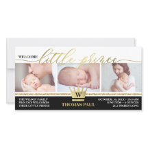 Birth Notice, Little Prince, Faux Gold Foil