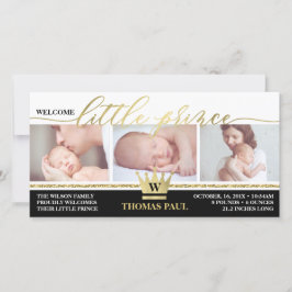 Birth Notice, Little Prince, Faux Gold Foil Meddelande