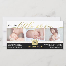 Birth Notice, Little Prince, Faux Gold Foil Meddelande
