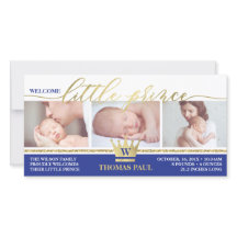 Birth Notice, Little Prince, Faux Gold Foil