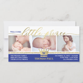 Birth Notice, Little Prince, Faux Gold Foil Meddelande