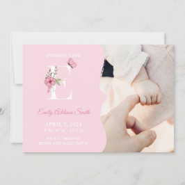 Birth Notification Girl Initial E Inbjudningar