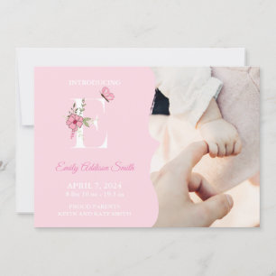 Birth Notification Girl Initial E Inbjudningar