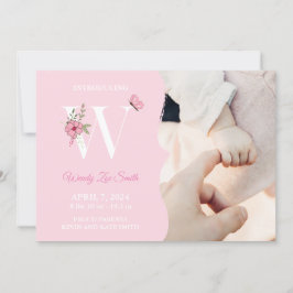 Birth Notification Girl Initial W Inbjudningar