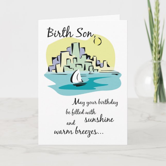 Birth Son Sailboat City Birthday Kort (Framsida)