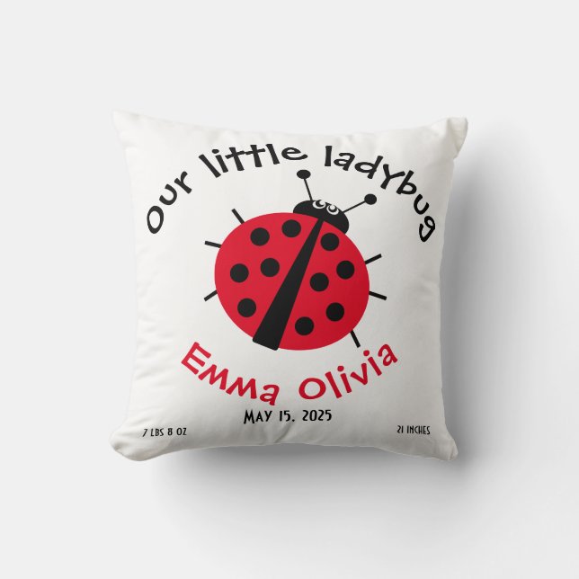 Birth Stat Ladybug Tecknad Girly Cute Dekorativ ku Kudde (Framsida)