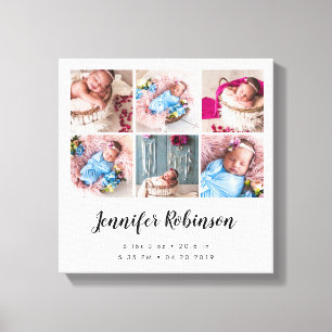 Birth Stat Photo Collage White Canvastryck