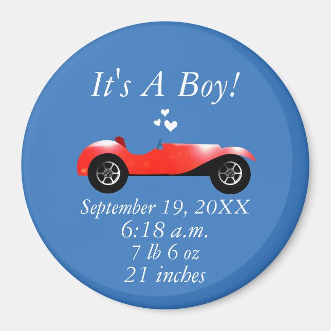 Birth statisk Classic Car ger sötrött Retro-bil Magnet (Framsidan)